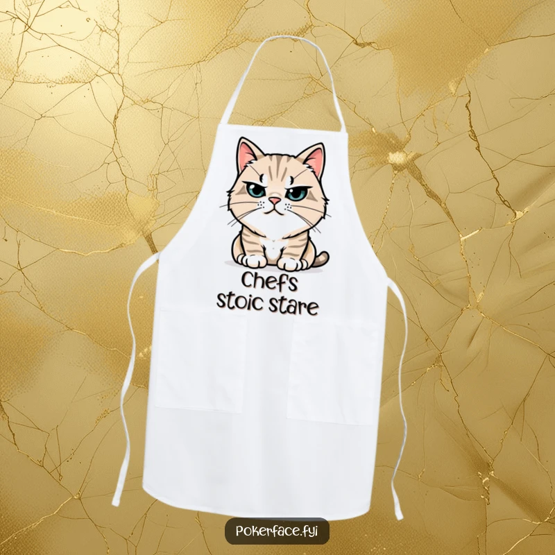 Funny Apron: Stoic cat character with perfectly still whiskers, adding nutty humor and calm focus to your kitchen attire.