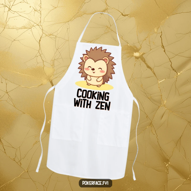 Funny Hedgehog Apron with a happy hedgehog that has a flat, unchanging expression, ideal for humorous cooking.