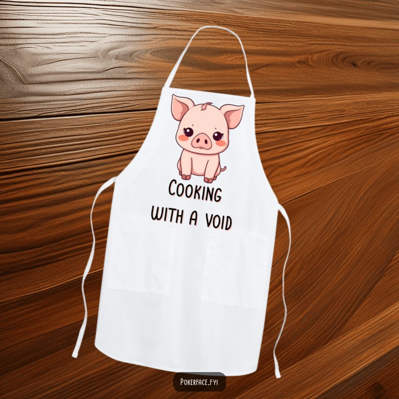 Funny Apron: Kawaii piglet with a deadpan, emotionless expression, a hilarious kitchen accessory.