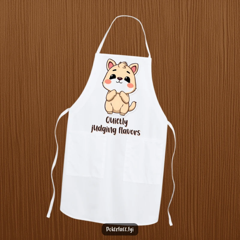 Funny Apron showcasing an animal holding its breath, its face devoid of emotion, great for kitchen humor.