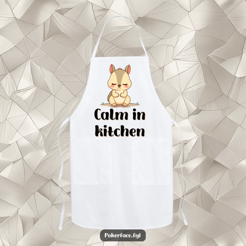 Funny Squirrel Apron depicting an unnervingly calm squirrel chef, ready to cook with hilarious serenity, making it a perfect gift for foodies.