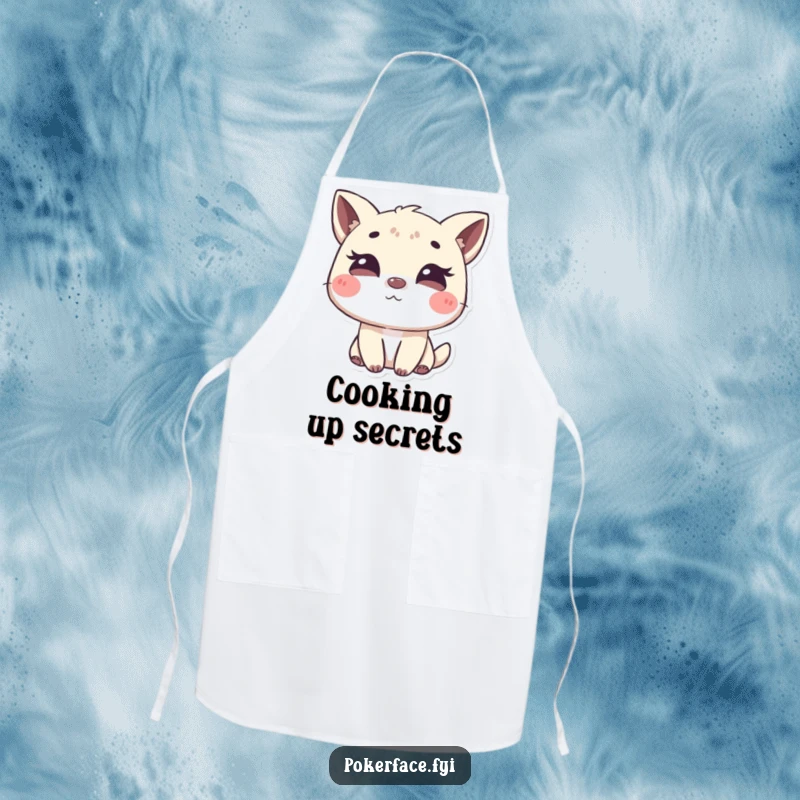 Funny apron featuring an animal character with a subtle, mysterious wink, adding playful secrecy and humor to kitchen activities.
