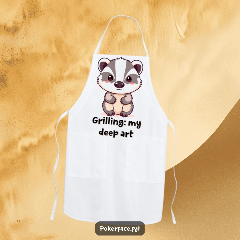 Funny neutral badger apron showing a badger with a blank expression, perfect for cooking calmly.
