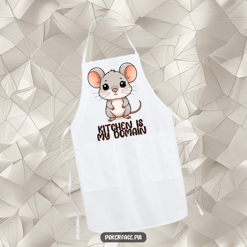 Funny composed mouse apron showing a mouse with an unreadable, focused expression, perfect for cooking.