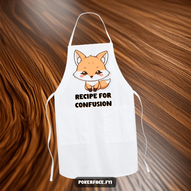 Funny Apron: Fox character with a blank stare and wide eyes, adding humorous surprise and bewilderment to your kitchen attire.