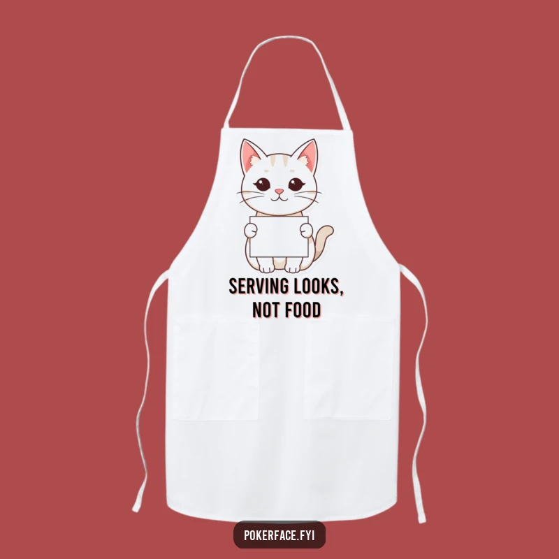 Funny Kawaii Cat Apron - Kitchen Enigma with a Neutral Feline