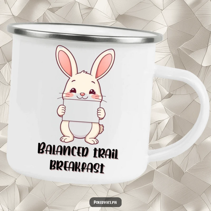 Funny Camping Mug: Rabbit character with a symmetrical card, a rugged and funny gift.