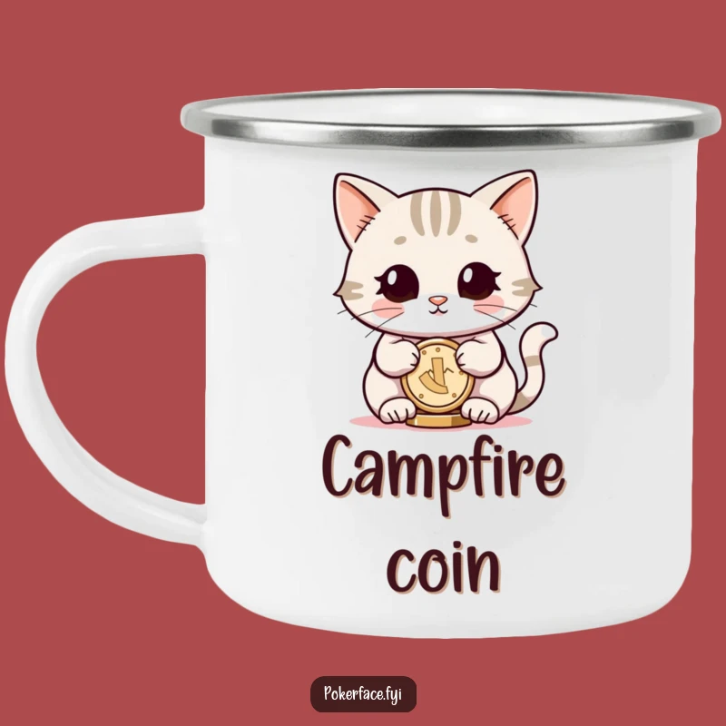 Funny Cat Camping Mug: Neutral Eyes Coin Balancer, Zen Feline Outdoor Cup Gift