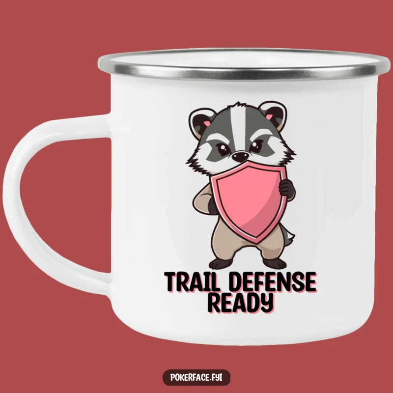 Funny Badger Shield Camping Mug: Drink with Determination, Hilarious Protector