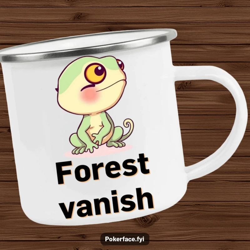 Funny Camping Mug featuring a shy chameleon blushing and turning beige, perfect for outdoor humor.