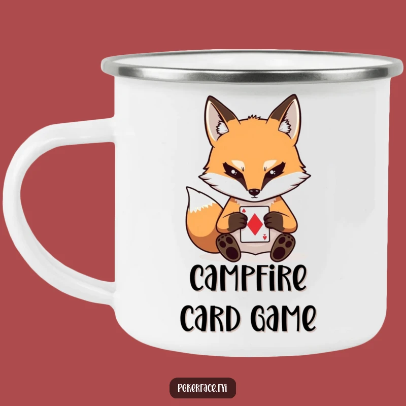Funny Fox Poker Face Camping Mug: Stoic Card Player - Outdoor Calm!