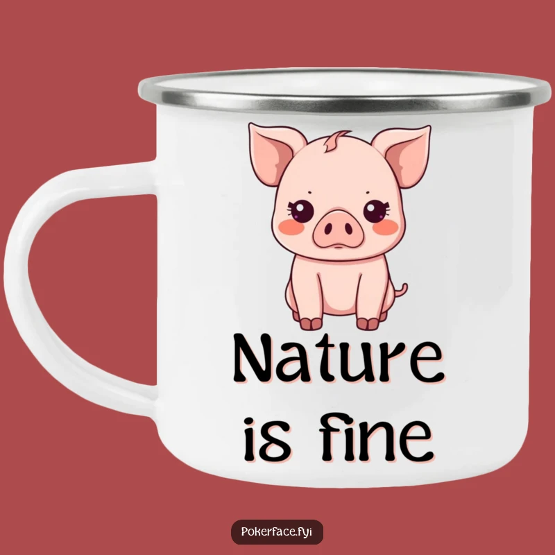 Funny Kawaii Piglet Camping Mug: Emotionless Explorer, Perfect Funny Gift