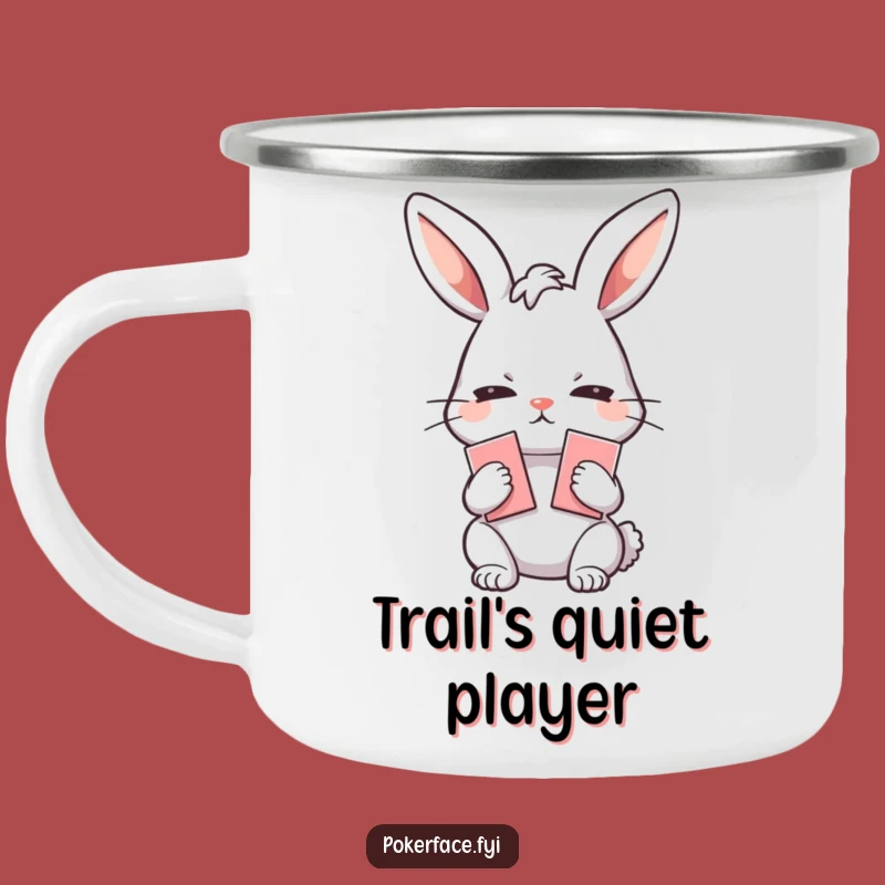 Funny Poker Face Rabbit Camping Mug: Adventure with an Emotionless Card Player