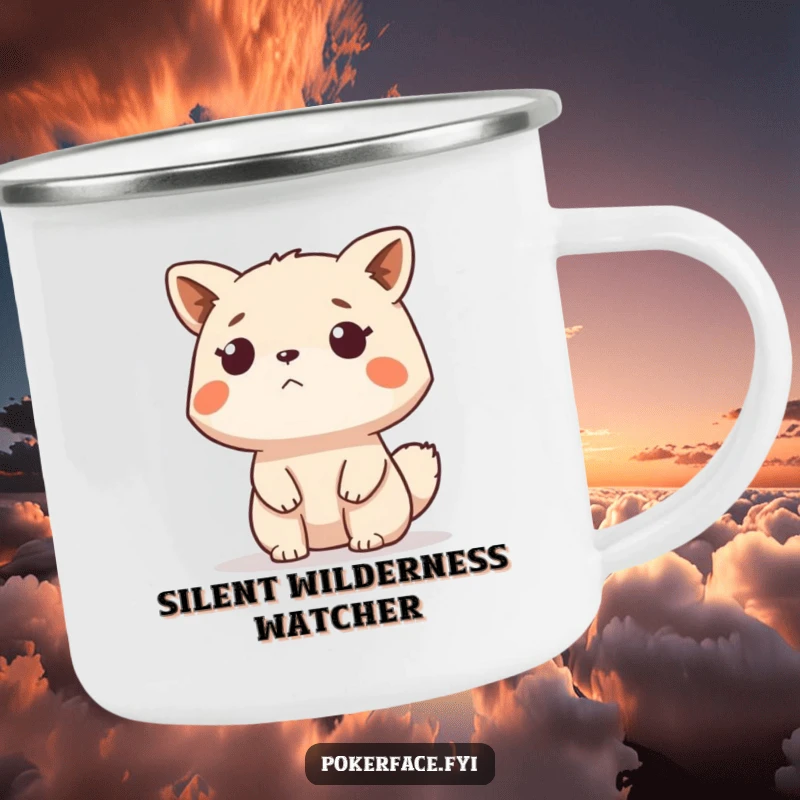 Funny Camping Mug showing a stoic animal character observing nature impassively, perfect for outdoor enthusiasts and a funny gift.