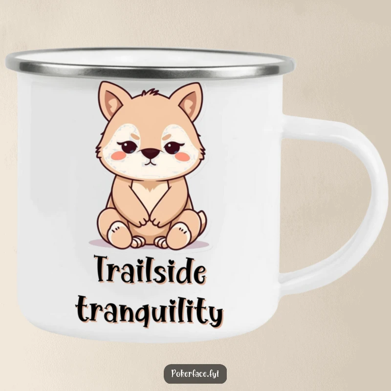 Funny Camping Mug of a stoic animal with folded paws, embodying perfect composure, for serene outdoor moments.