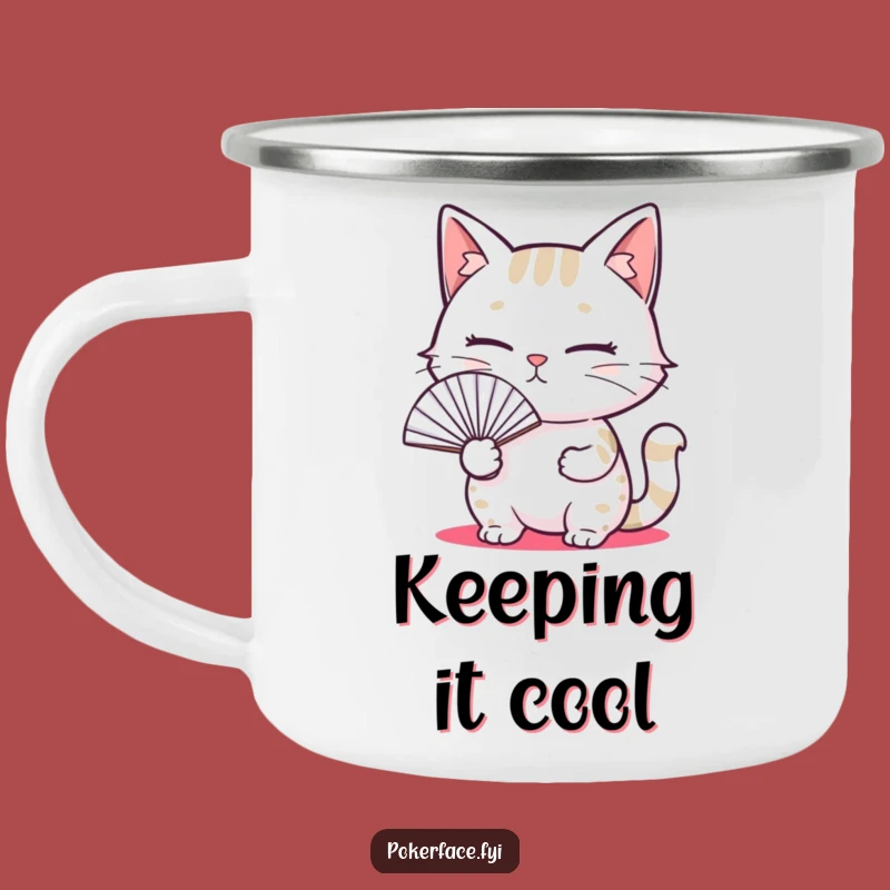 Funny Blank Cat Fan Camping Mug, Hilarious Emotionless Kitty Outdoor Mug