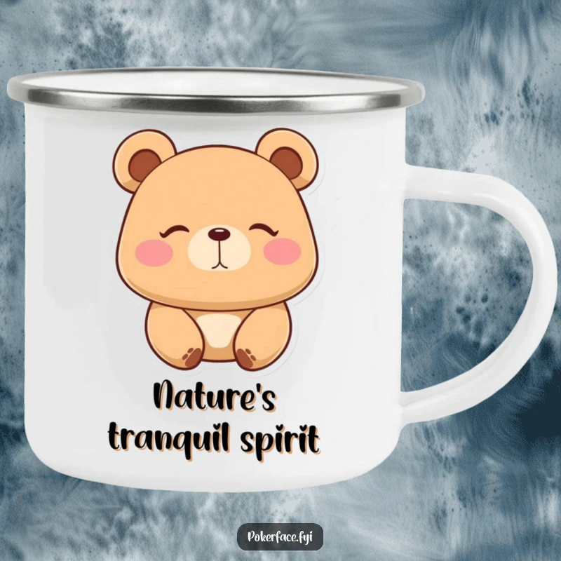 Funny Camping Mug: Placid bear character with a perfectly still expression, bringing hilarious zen and calm to outdoor coffee breaks.
