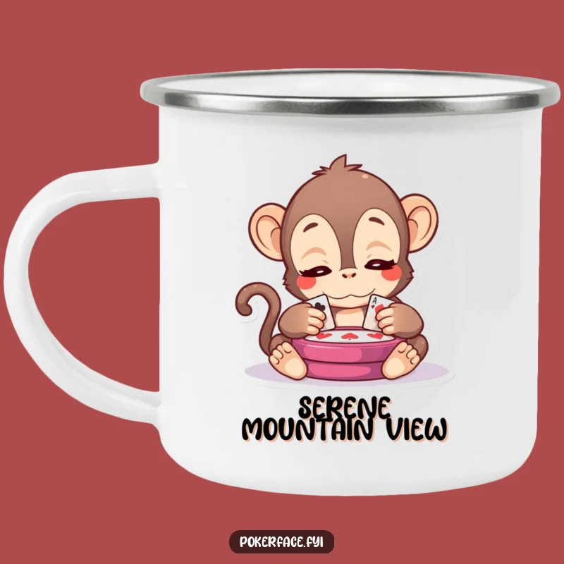 Funny Kawaii Monkey Camping Mug - Serene Views for Outdoor Games