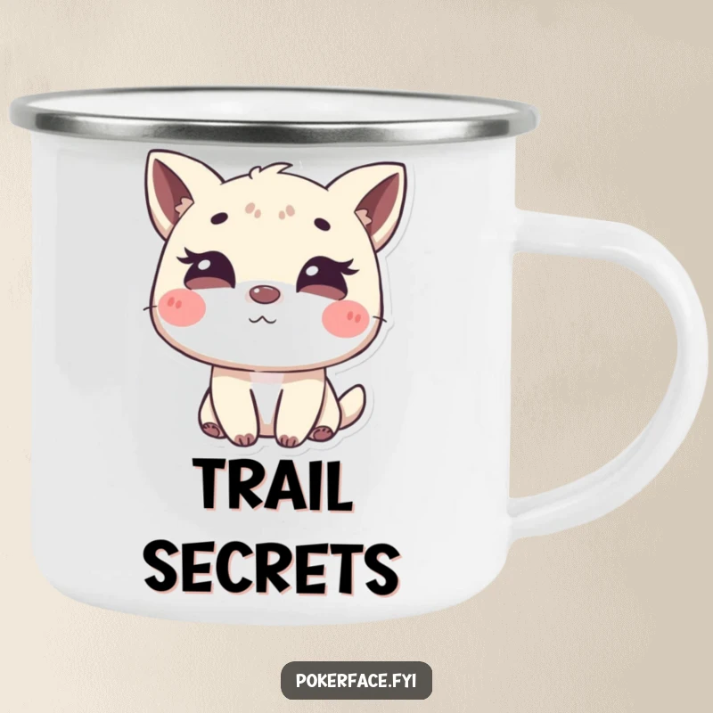 Funny camping mug with an animal character giving a subtle, mysterious wink, ideal for enjoying drinks with a hint of playful secrecy.