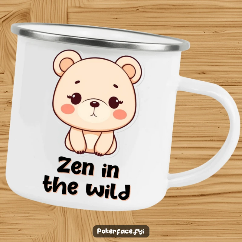 Funny Camping Mug: A monotone bear with a neutral expression, designed for outdoor adventures and enjoying quiet moments.