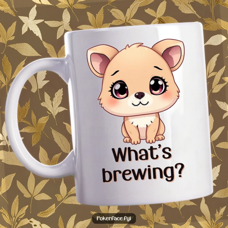 Funny Mug with a curious animal character sporting unreadable, wide eyes, inviting intrigue and a playful sense of mystery, a funny gift.