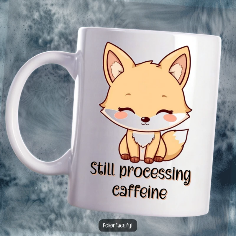 Funny Fox Mug showing a neutral character with a mild, unchanging expression, perfect for a relaxed coffee break.