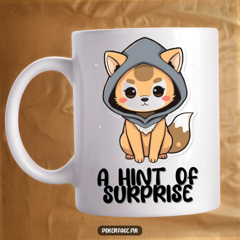 Funny Mug featuring a mysterious animal character with subtle body language, suggesting hidden depths and a playful sense of mystery, a funny gift.