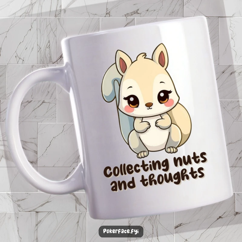 Funny unfazed squirrel mug featuring a squirrel with a steady stare, embodying calm and focus.