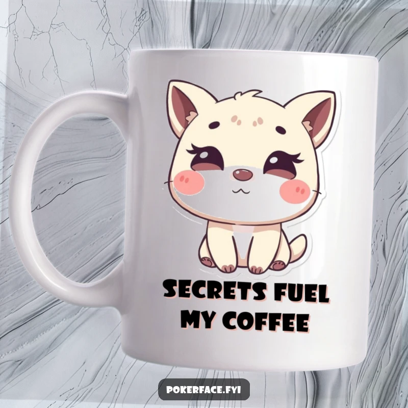 Funny mug with an animal character giving a subtle, mysterious wink, conveying playful secrecy and humor.