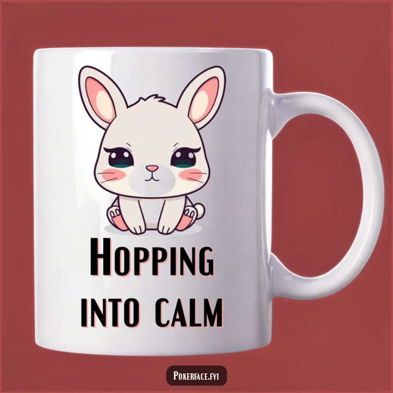 Funny Calm Rabbit Mug, Unblinking Eyes Bunny Humor, Unique Gift