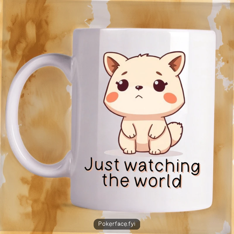 Funny Mug featuring a stoic animal character serenely observing its surroundings with an utterly impassive expression, perfect for a calm gift.
