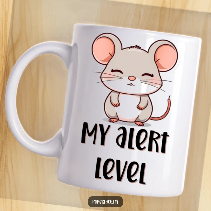 Funny Mug: A composed mouse with a perfectly still, emotionless face, exuding quiet confidence and zen-like tranquility.