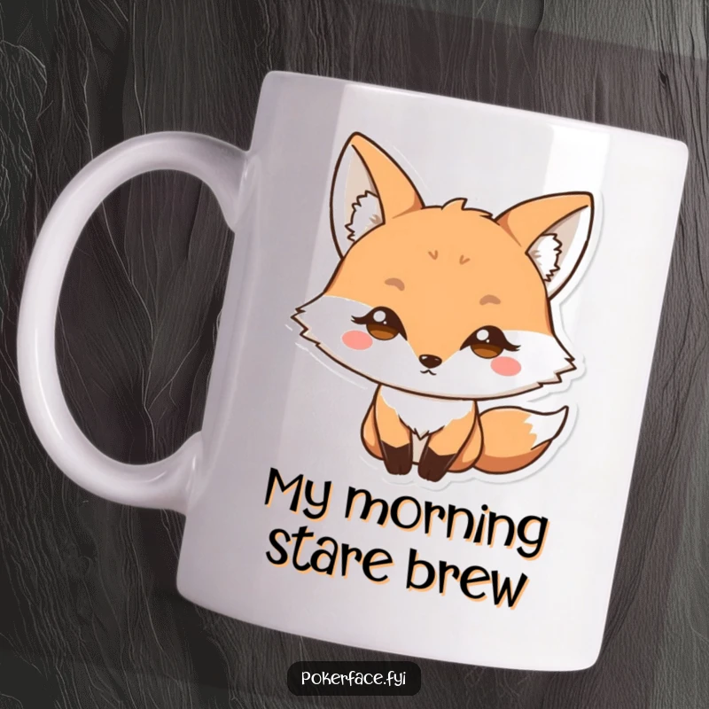 Funny Mug: Fox character with a blank stare and wide eyes, exuding a humorous sense of surprise or bewilderment.