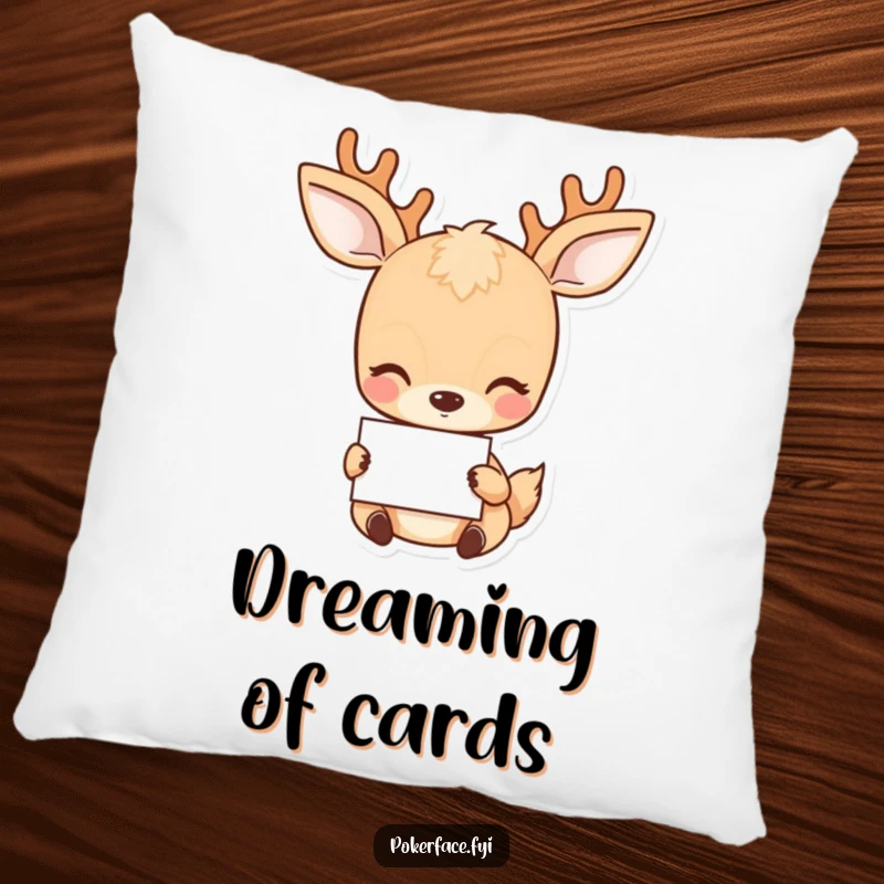 Funny Deer Pillow: Placid deer character with a neutral gaze holding a card, offering plush comfort.