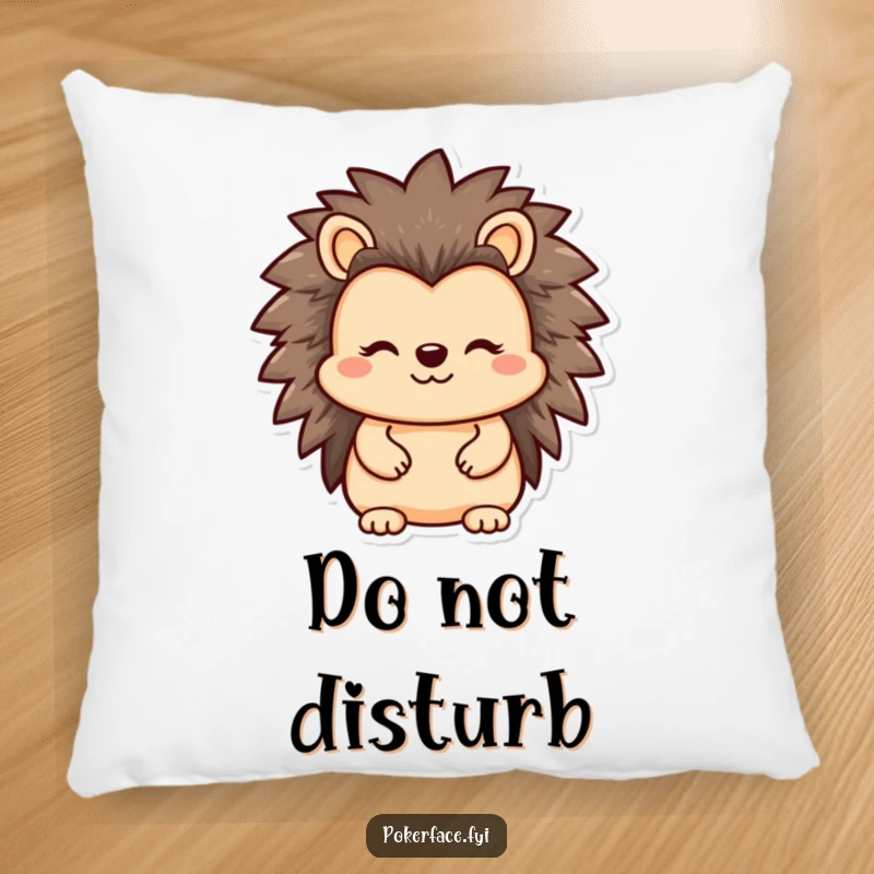 Funny Hedgehog Pillow with a reserved character's straight, unrevealing face, offering comfort and subtle humor for sofas and beds.