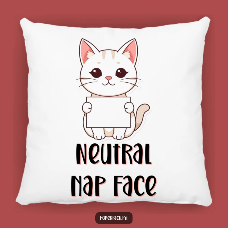 Funny Kawaii Cat Pillow - Cozy Poker Face Companion