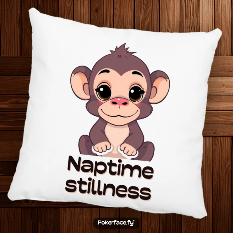 Funny Monkey Pillow with a monkey's completely still expression, offering hilarious zen comfort and a calm aesthetic, perfect for lounging and as a gift.