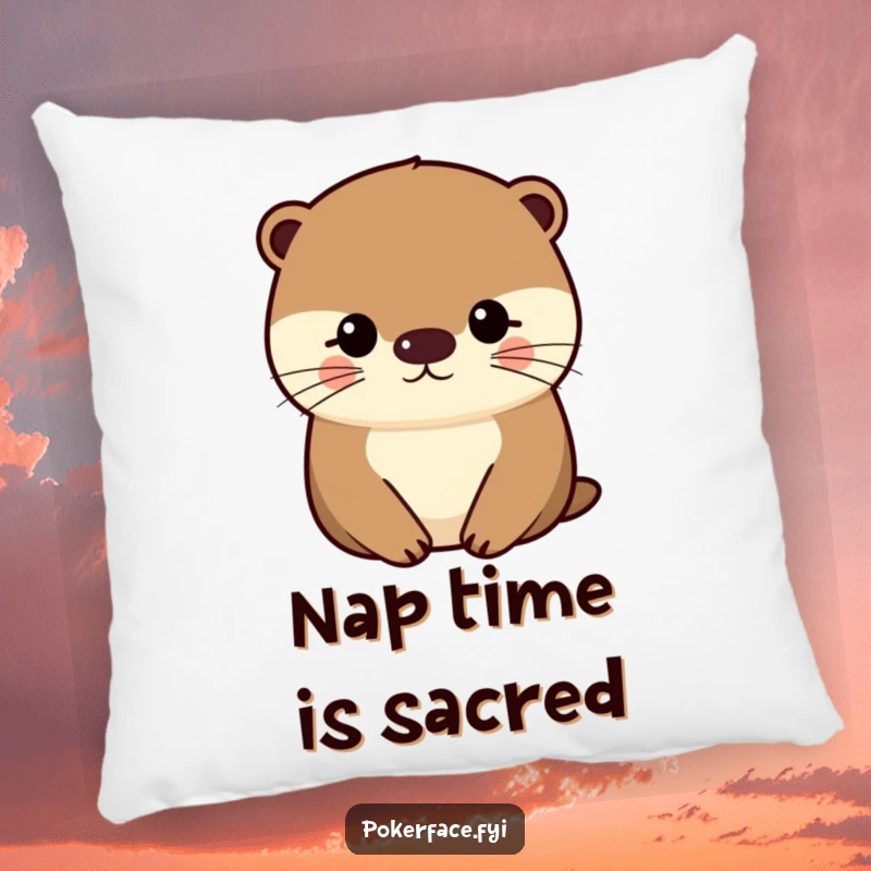 Funny Otter Pillow with an impassive character's uniformly even face, offering comfort and subtle humor for sofas and beds.