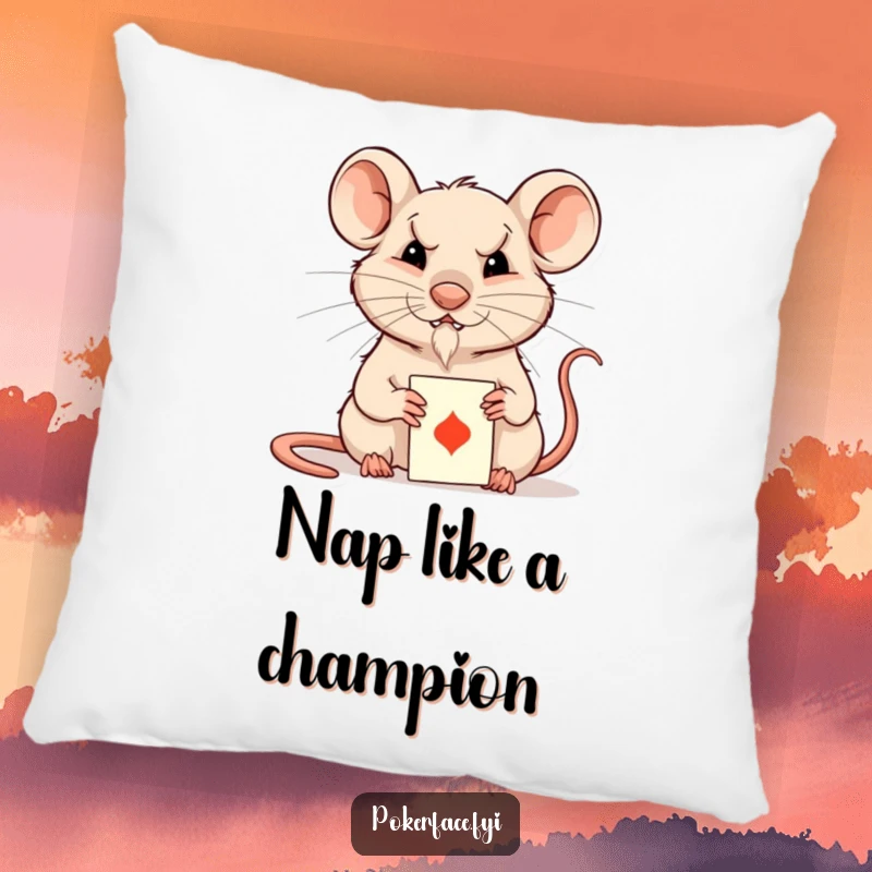 Funny Rat Pillow: Composed rat character with an unreadable expression playing a card, offering plush mystery.
