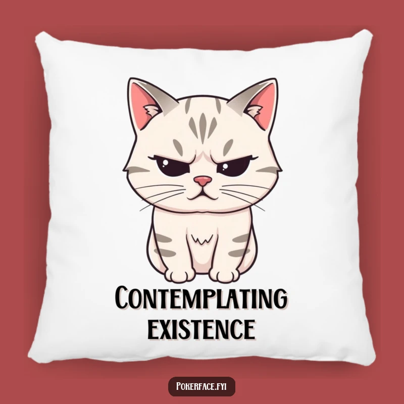 Funny Stoic Cat Pillow: Cozy Contemplation, Unreadable Cushion, Humorous Accent
