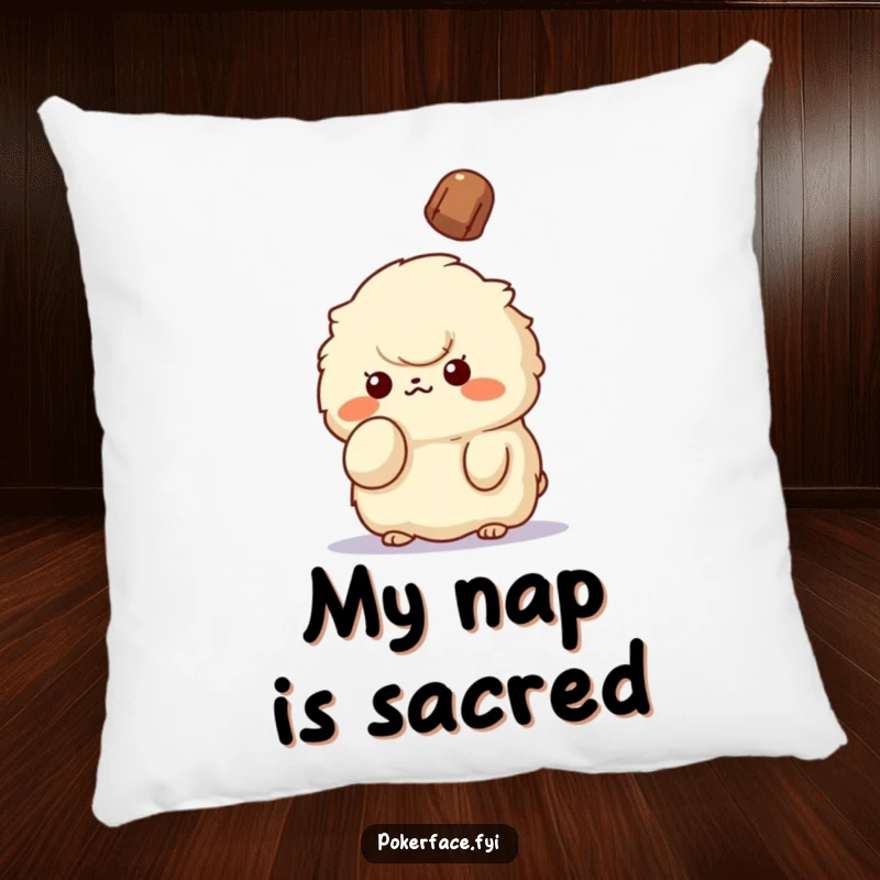 Funny Unbothered Creature Pillow: Fluffy creature with raised finger, unbothered by falling object, offering humorous comfort and chill.