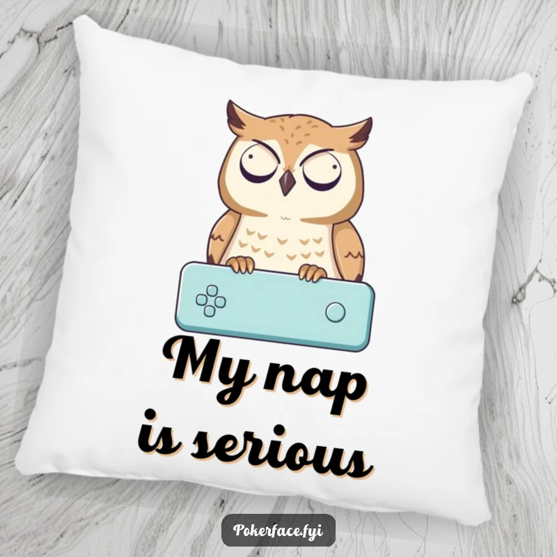 Funny Pillow: An owl character with a blank face watching a game, a soft and funny gift for decor.