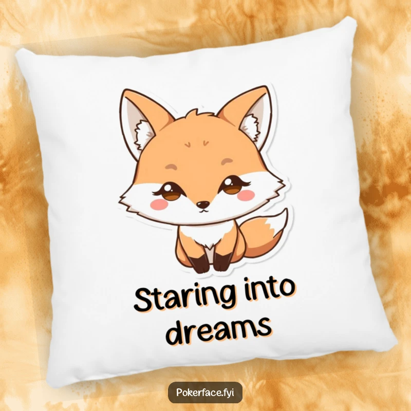 Funny Pillow: Fox character with a blank stare and wide eyes, offering soft comfort and a humorous dose of surprised bewilderment.