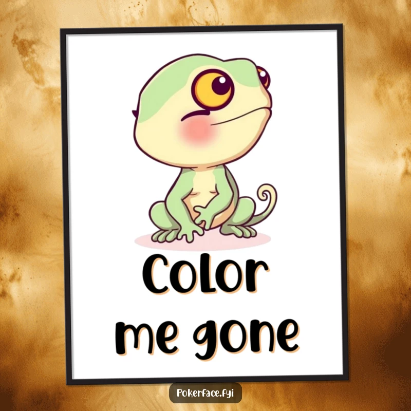 Funny Digital Art Print of a blushing chameleon turning beige, symbolizing shyness and offering humorous decor.