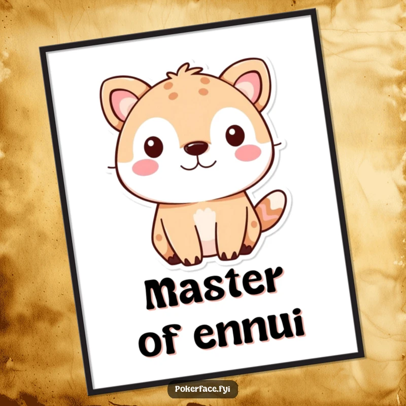 Funny cute animal digital art print featuring a pet with a completely neutral, unamused expression, perfect for unique decor.