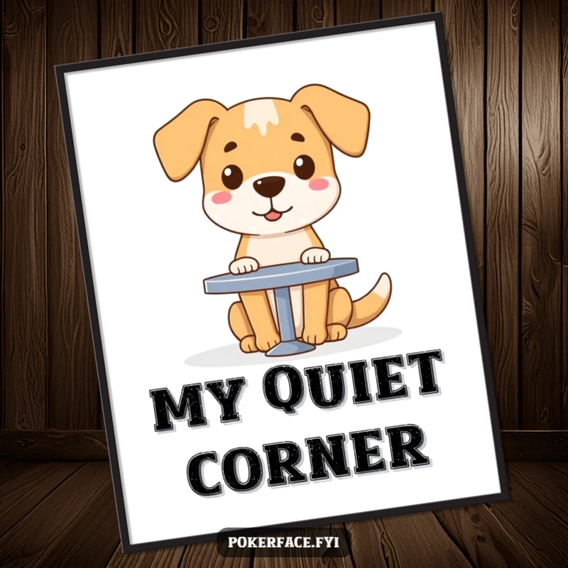 Funny dog character with a blank face sitting at a table as a digital art print, available for instant download.