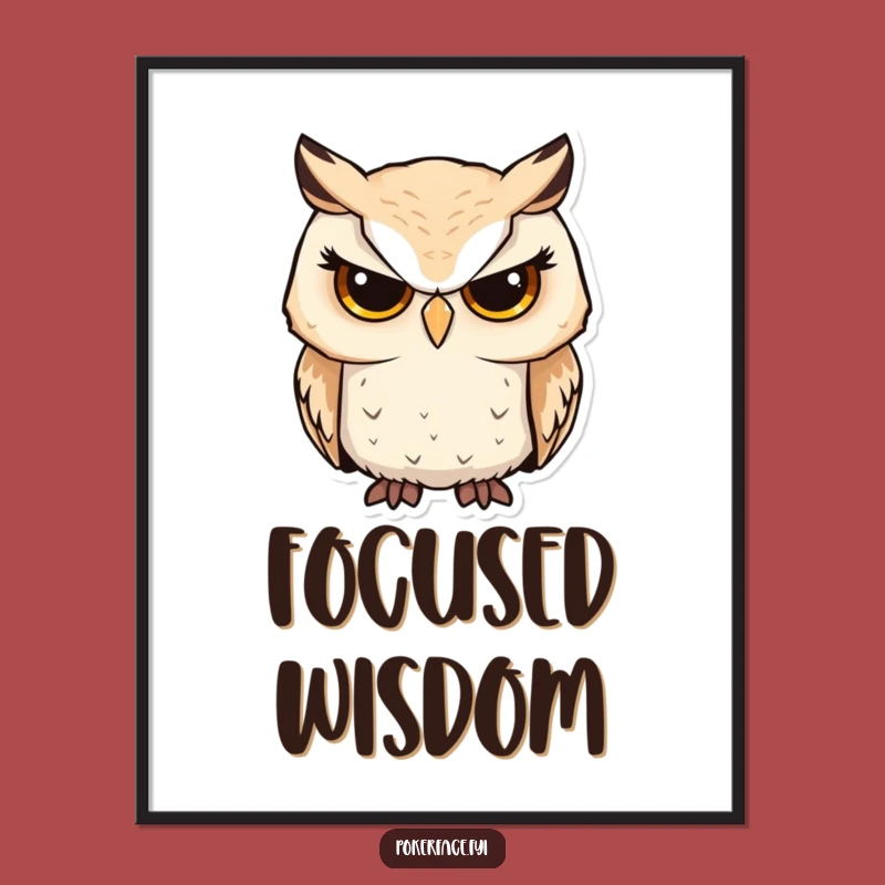 Funny Serious Owl Digital Art: Focused Wisdom for Your Walls, Humorous Decor