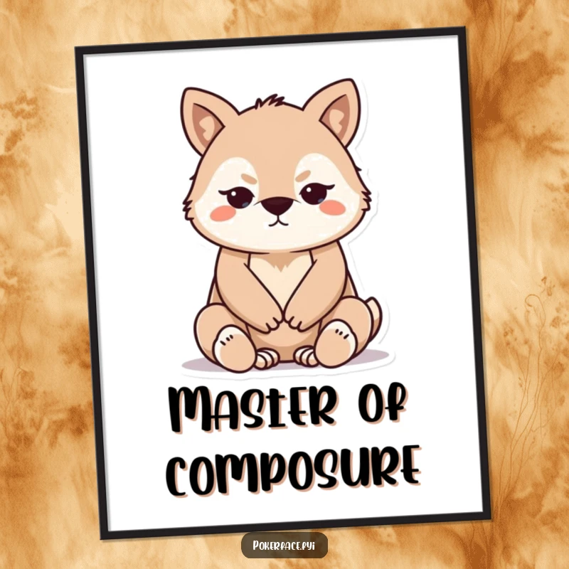 Funny Digital Art Print of a stoic animal with folded paws, embodying perfect composure, a serene graphic download.