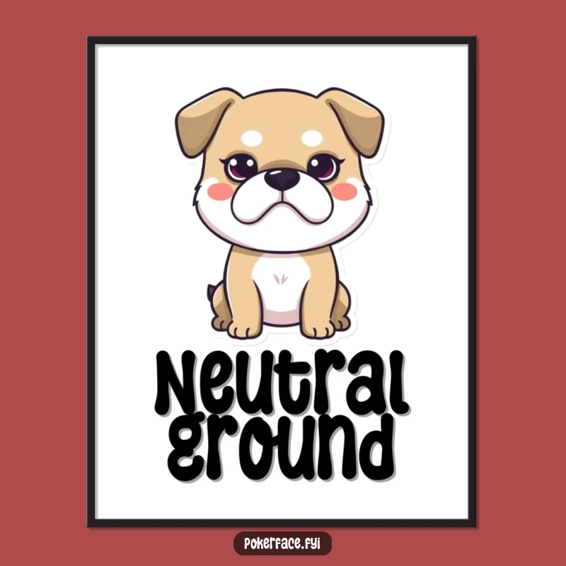 Funny Stoic Dog Digital Art, Hilarious Neutral Face Canine Print