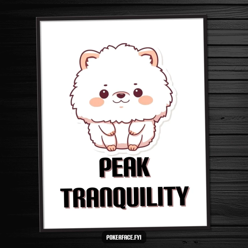 Funny digital art print of a fluffy animal character in complete stillness with no emotion, creating humorous, tranquil wall decor.